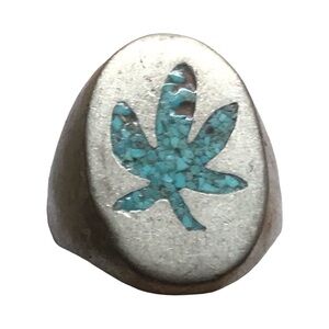 Vintage 925 Turquoise Ring Sz 9 leaf 420 weed